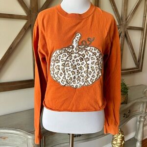 Orange Pumpkin Graphic cropped long sleeve